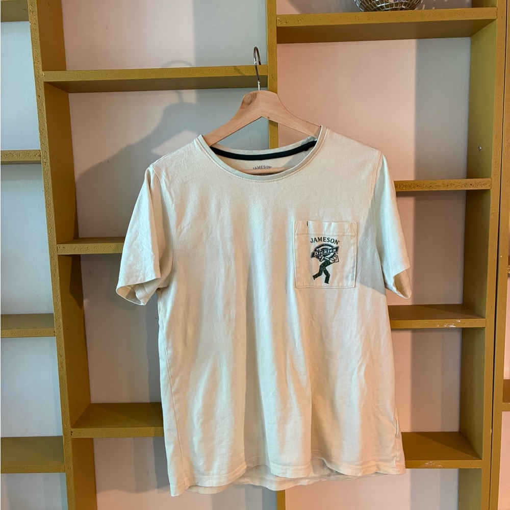 Dickies Cream Short Sleeve Pocket Tee with Green Logo